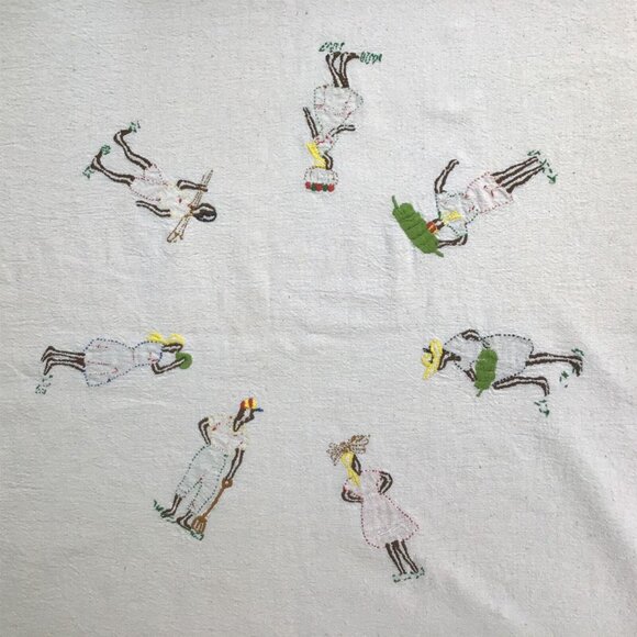 Embroidered African Cotton Linen Tablecloth Traditional Farm Harvest 34x36 in. - Picture 12 of 12